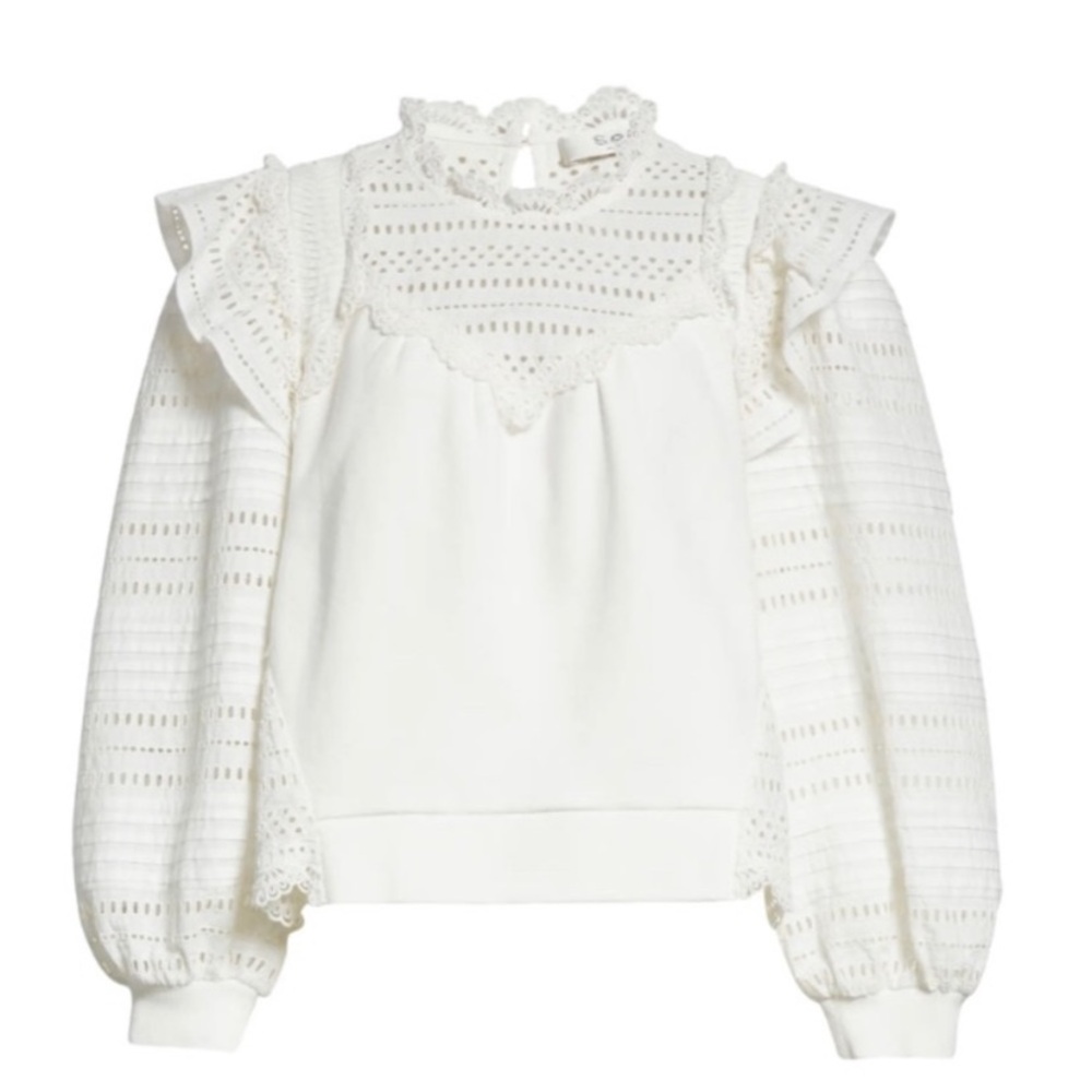 Sea New York White Eyelet Lace Paneled Blouse - Picture 2 of 16